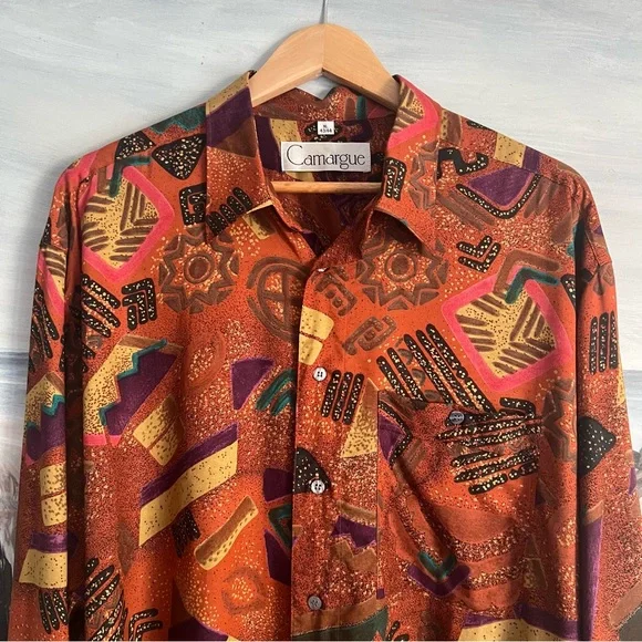 Camargue Men's Long Sleeve Button Up Shirt Sz XL Summer Vacation Hawaiian Funky - Picture 11 of 11